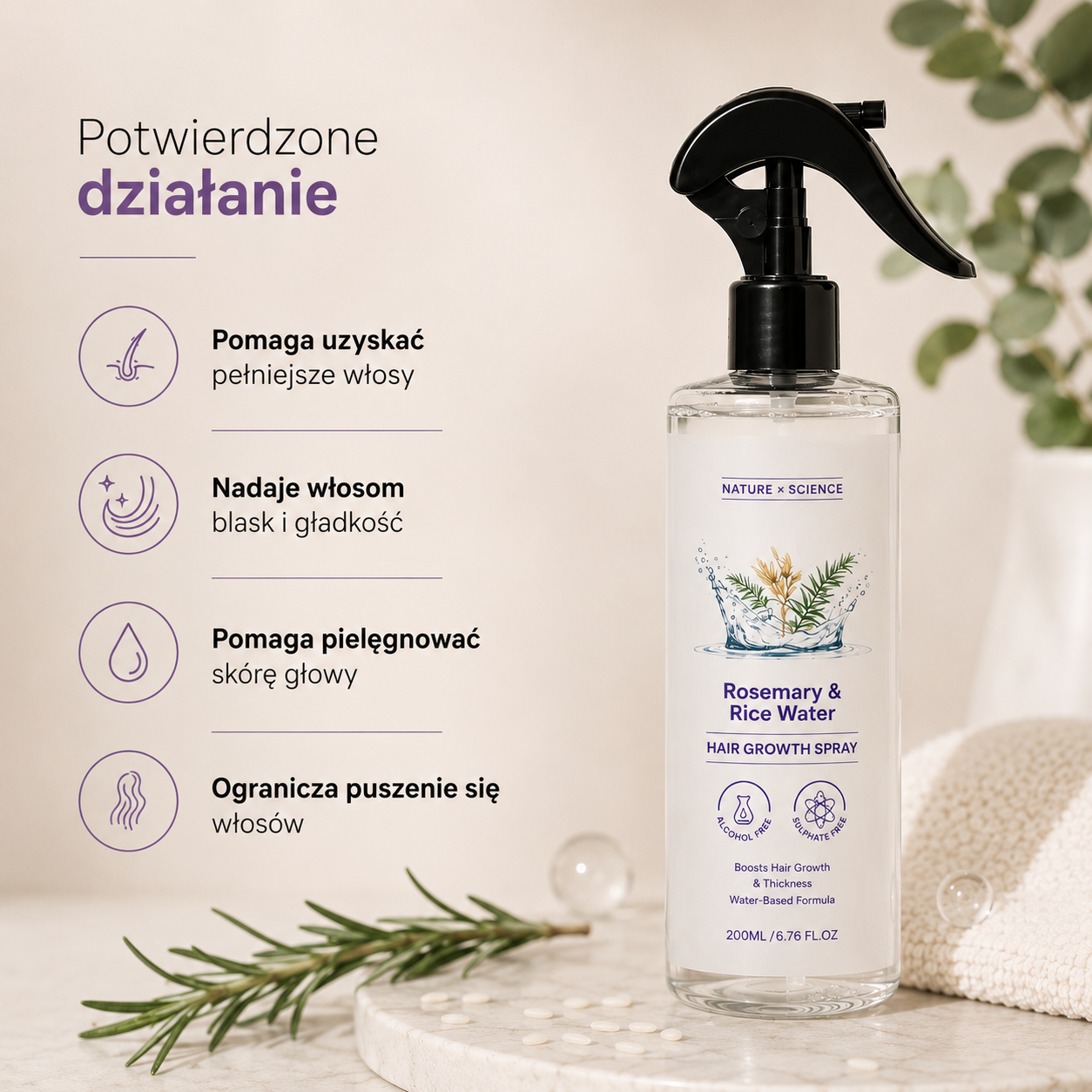 Nature x Science™ Rozmaryn & Woda Ryżowa Mgiełka do Włosów